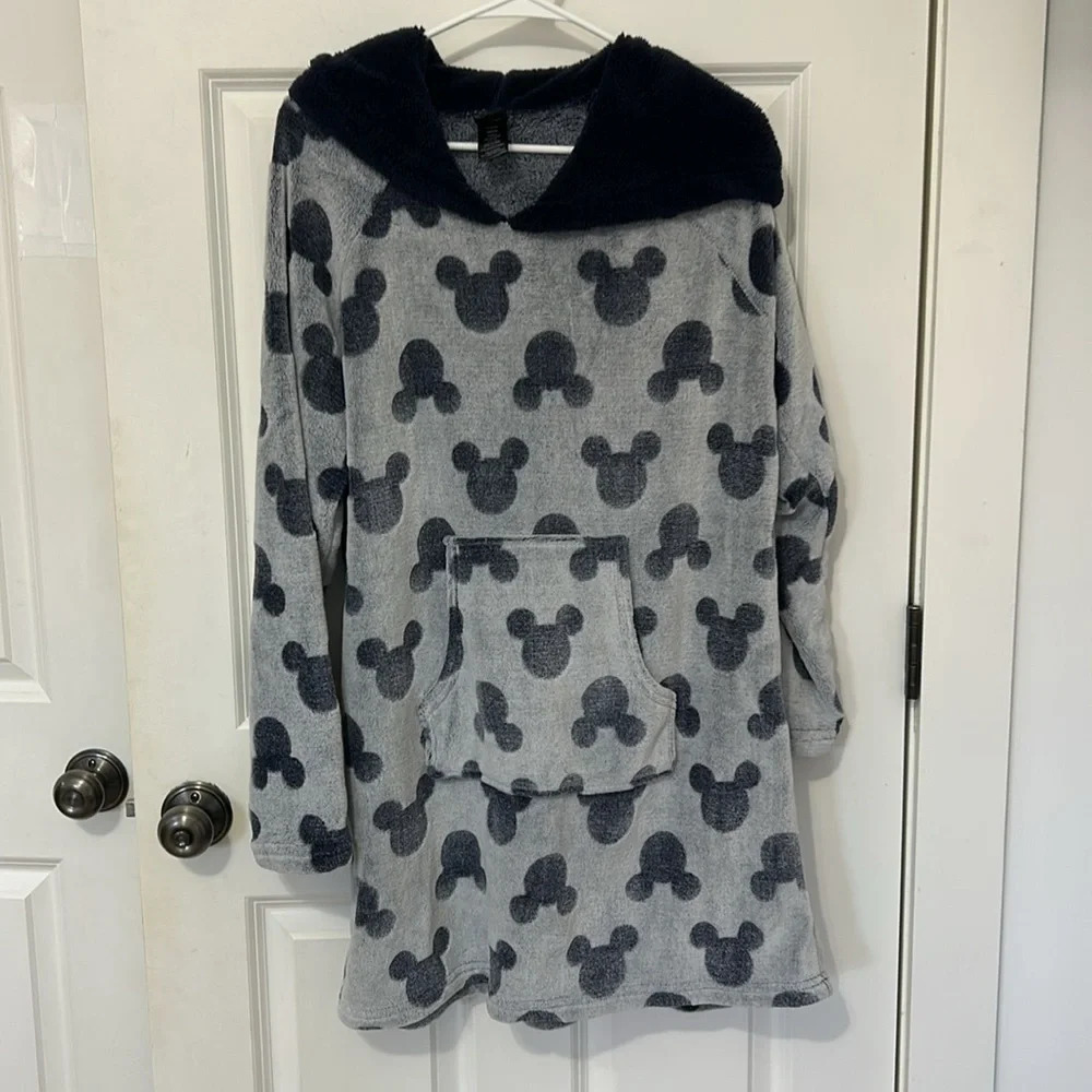 Disney Mickey Mouse Lounger Hoodie pajama pullover Snuggie faux fur one size - Picture 2 of 6